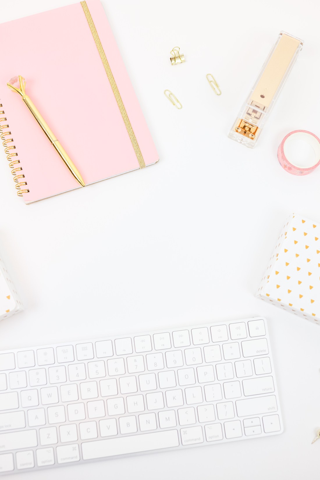 Selection of stationery and keyboard