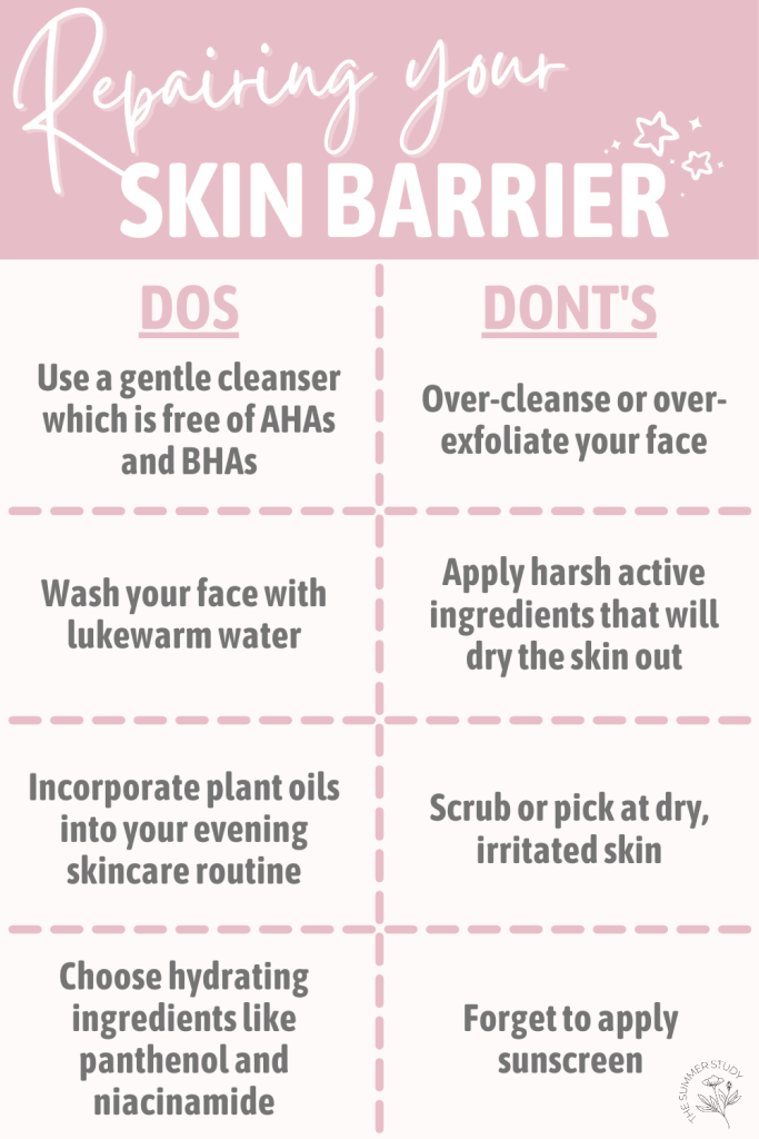 Infographic on the dos and don'ts of repairing your skin barrier.