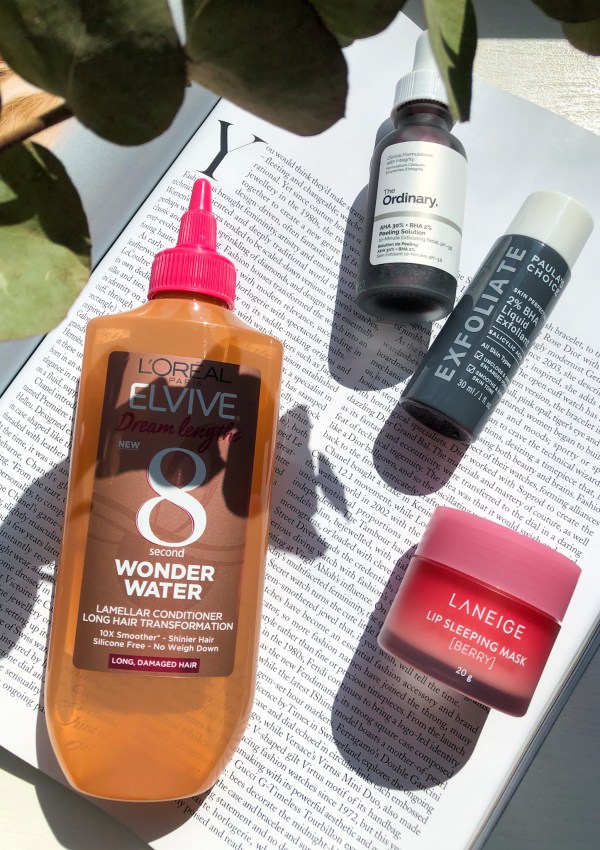 Viral beauty products including L'Oreal's 8 Second Wonder Water, Laneige's Lip Sleeping Mask, The Ordinary's Peeling Solution and the 2% BHA Liquid Exfoliant by Paula's Choice.